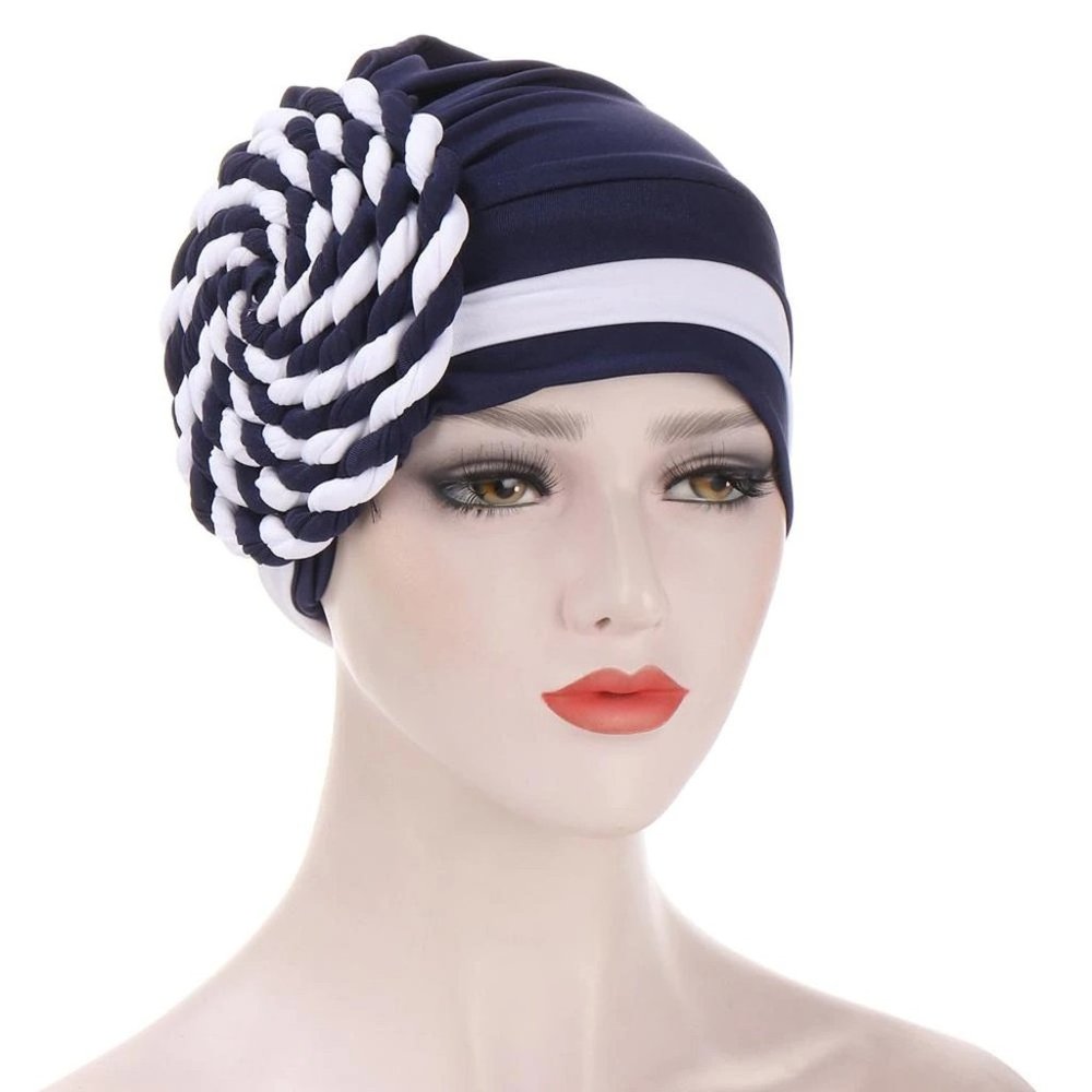 braided turban navy and white